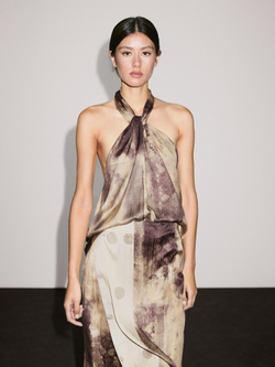 Massimo Dutti Атласная юбка миди с принтом, бордо