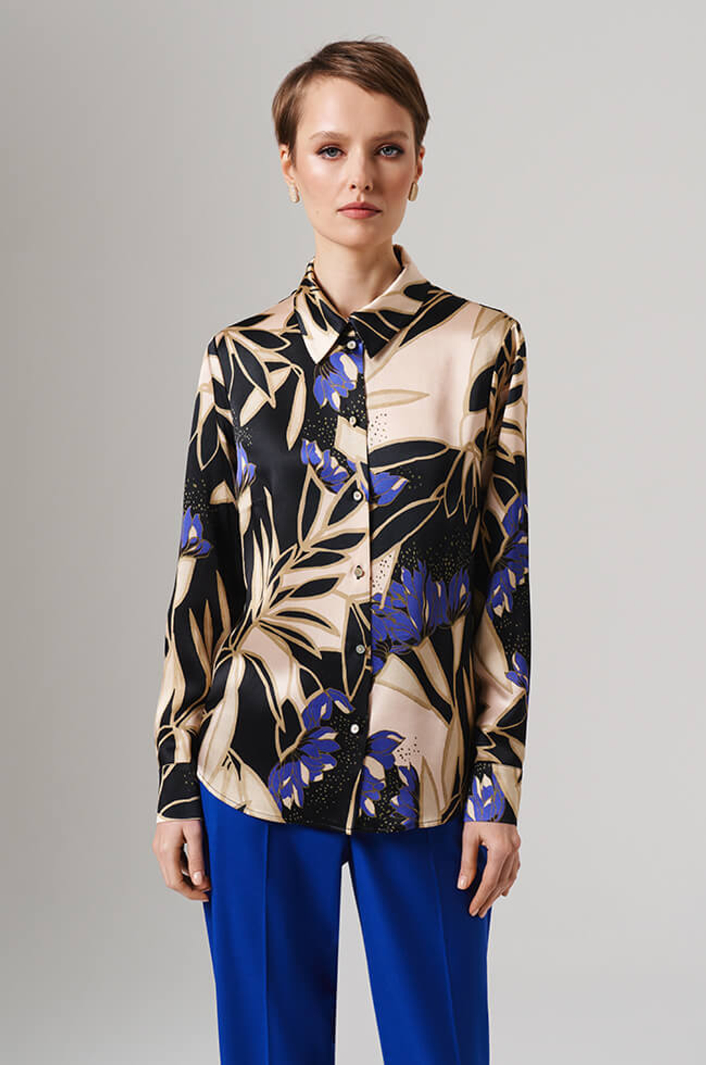 23154 Блузка женская (бежево-черный принт)