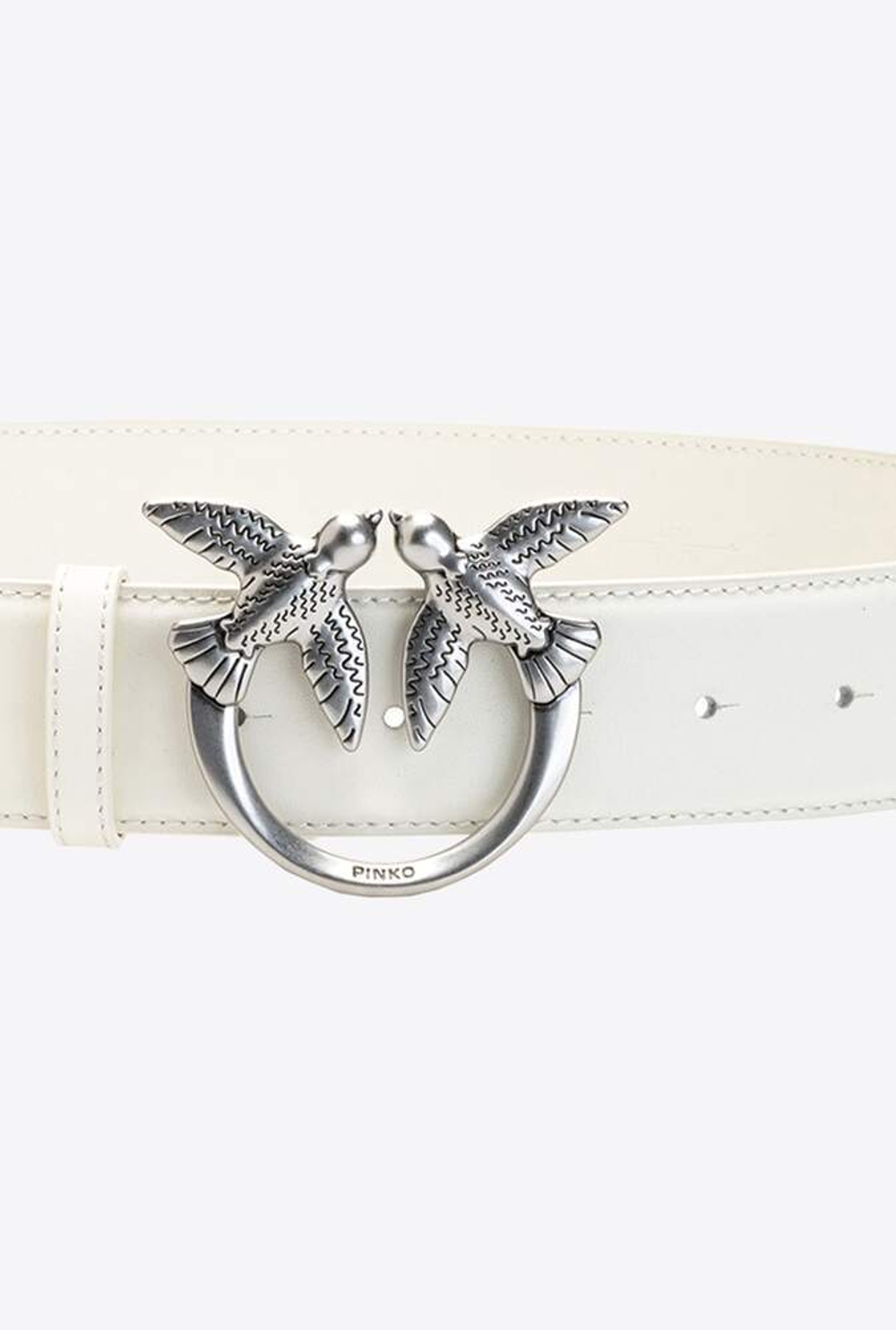 LOVE BIRDS LEATHER BELT - white–silver / L (100 см)- L (100 см)