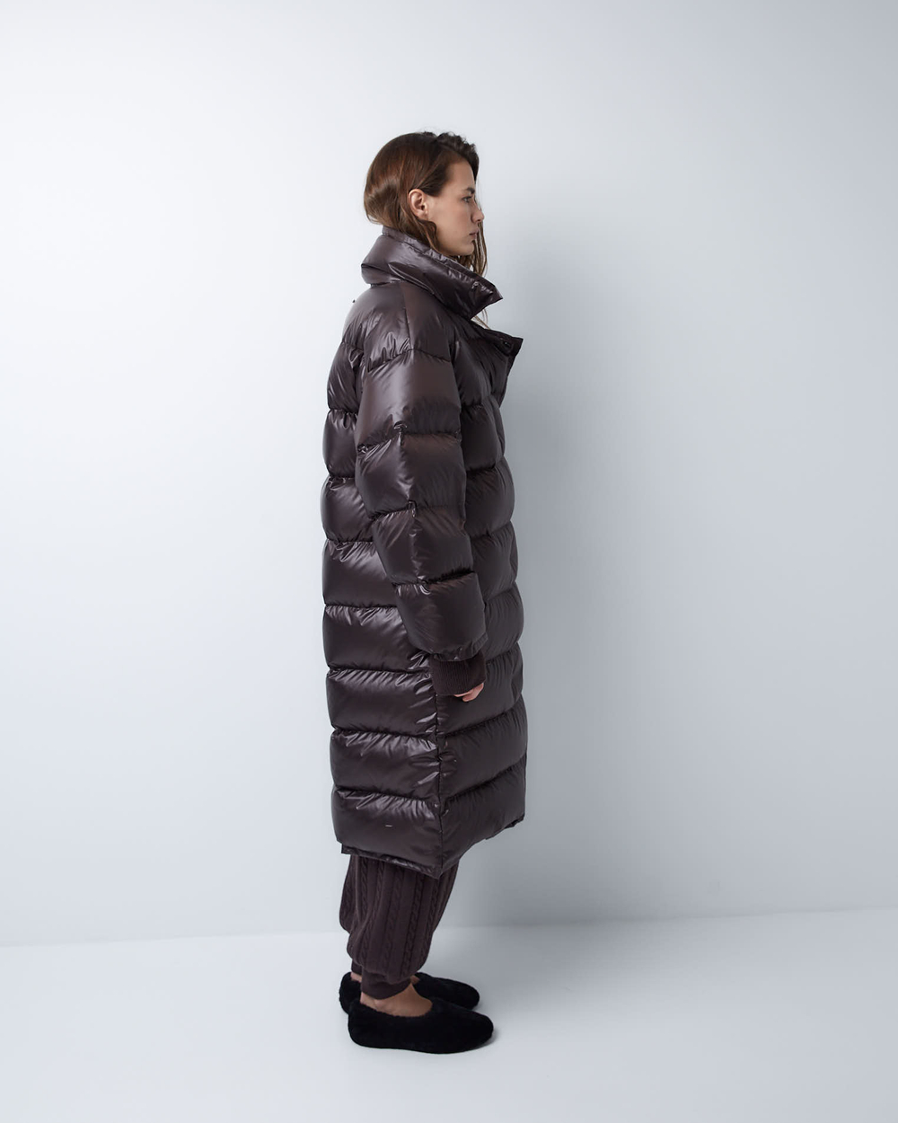 Пуховик двубортный темный шоколад