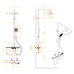 Душевая стойка, клавиши переключение воды , полка, термостат - RGW SP-35B черная