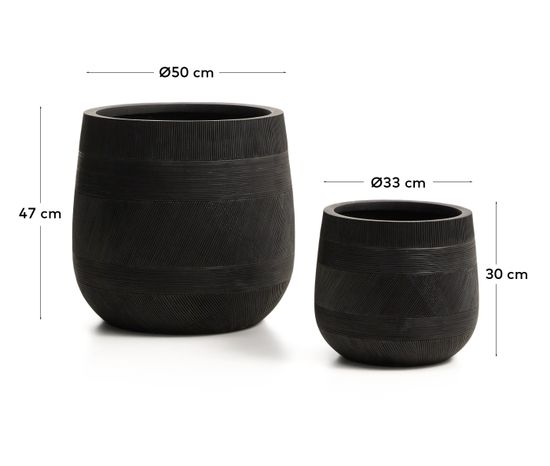 Набор из двух черных кашпо Tival с эффектом цемента, диаметр 50 см/34 см