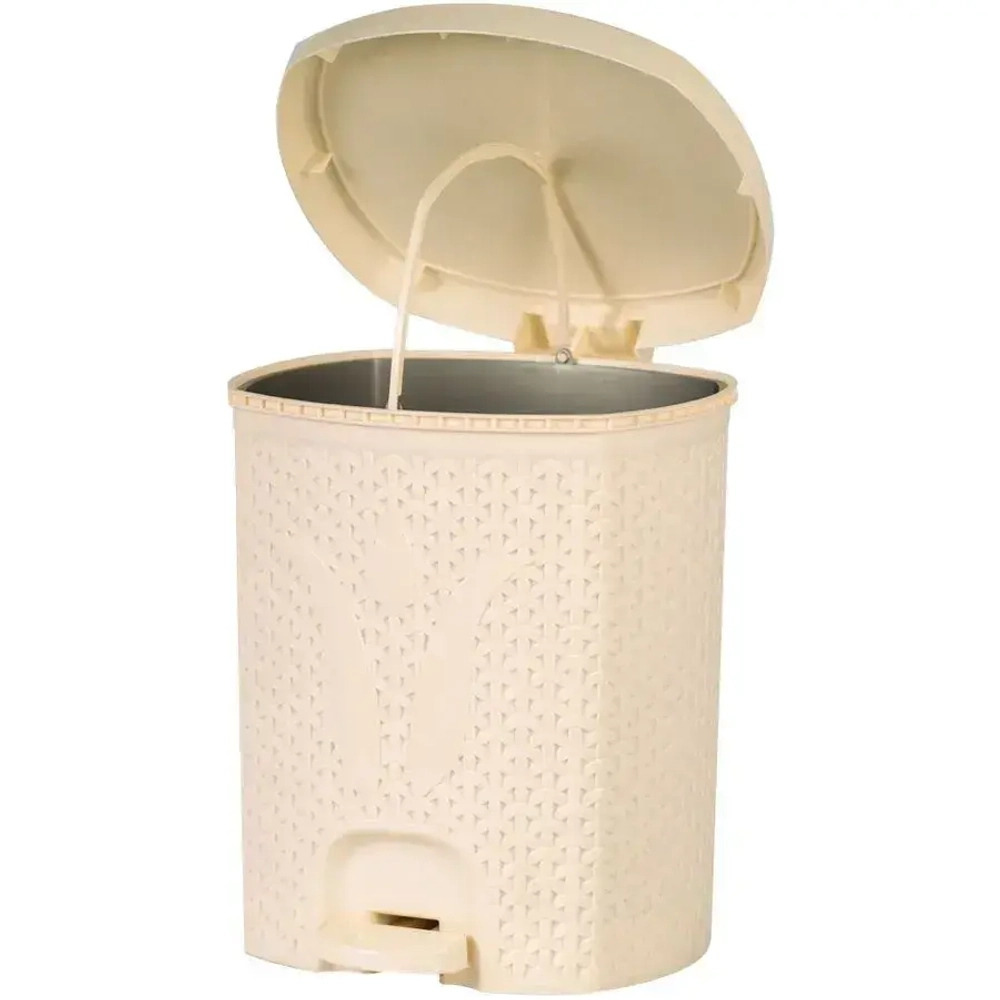 Ведро для мусора с педалью 11л Плетёнка Слоновая кость