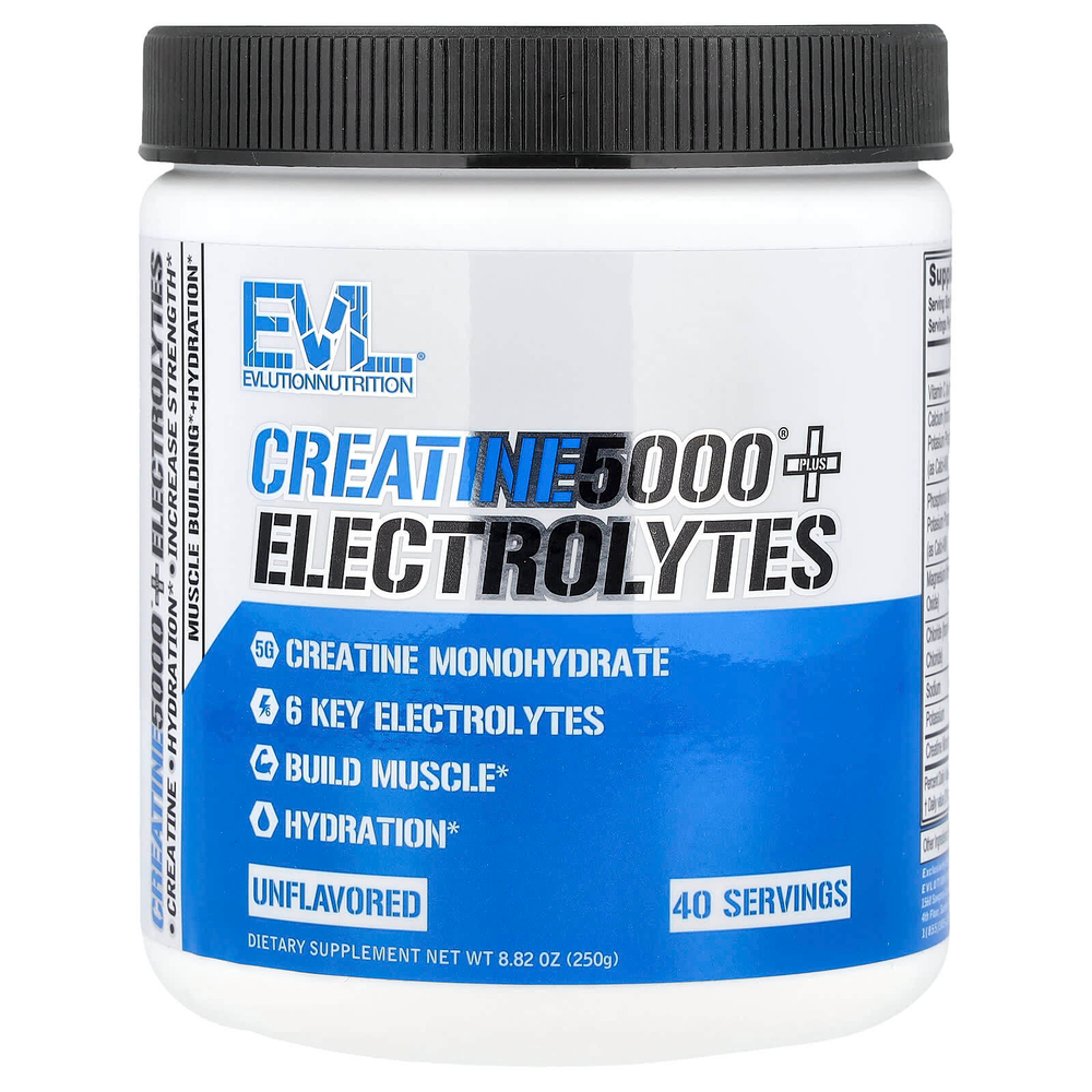 EVLution Nutrition, Creatine5000® с электролитами, без добавок, 250 г (8,82 унции)