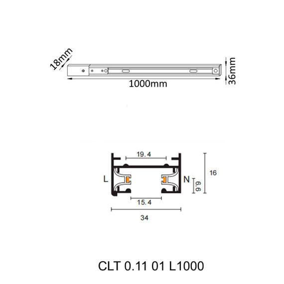 Шинопровод однофазный с питанием и заглушкой Crystal Lux CLT 0.11 01 L1000 WH