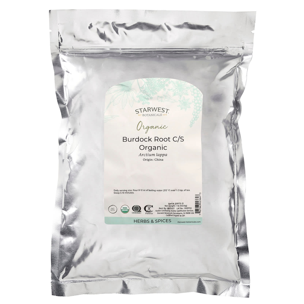 Starwest Botanicals, Органический корень лопуха C/S корень, 453,6 г (1 фунт)