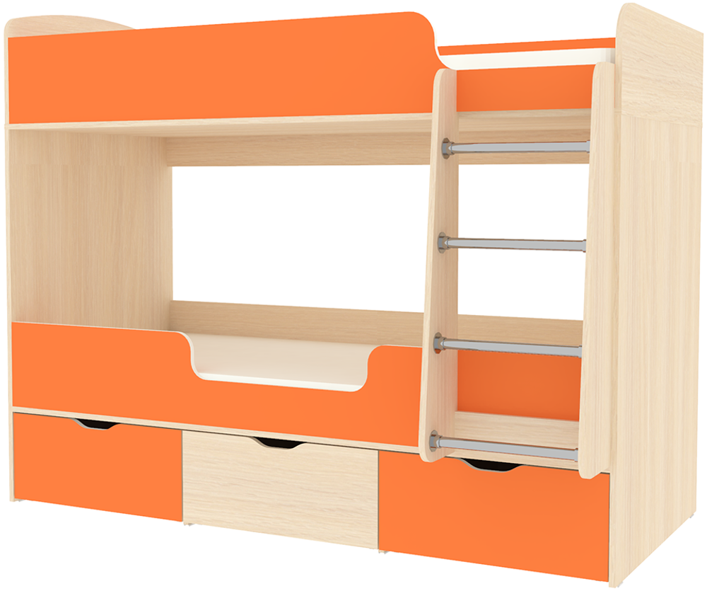Кровать двухъярусная КарИВи Малыш Двойняшка 80х180  Дуб Молочный Оранжевый