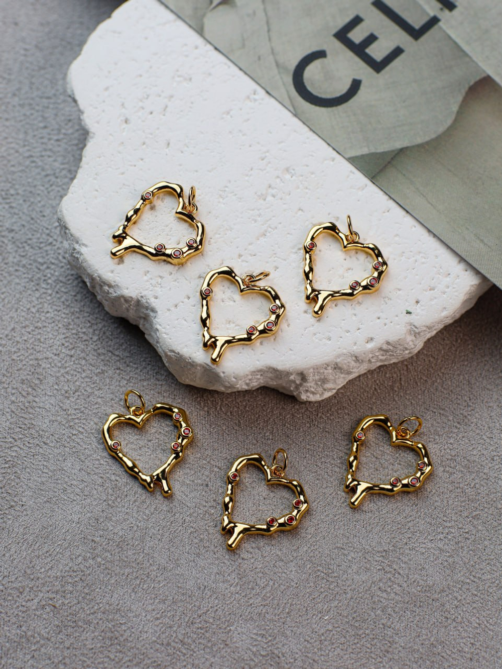 Подвеска “Сердце” 19*16 мм, позолота 14к, фианиты