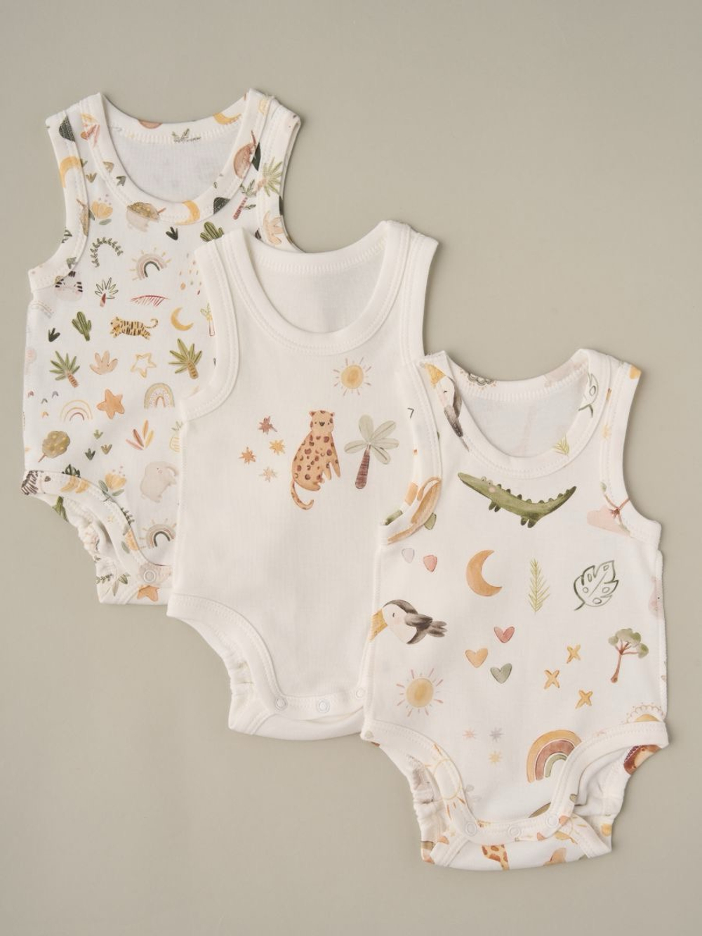 Боди-маечка, 3 шт, "Лео/сафари/тропики"