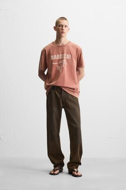 ZARA ФУТБОЛКА С КОНТРАСТНЫМ ПРИНТОМ, КРАСНЫЙ