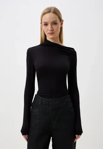 Лонгслив из полупрозрачной ткани со сборкой, цвет чёрный