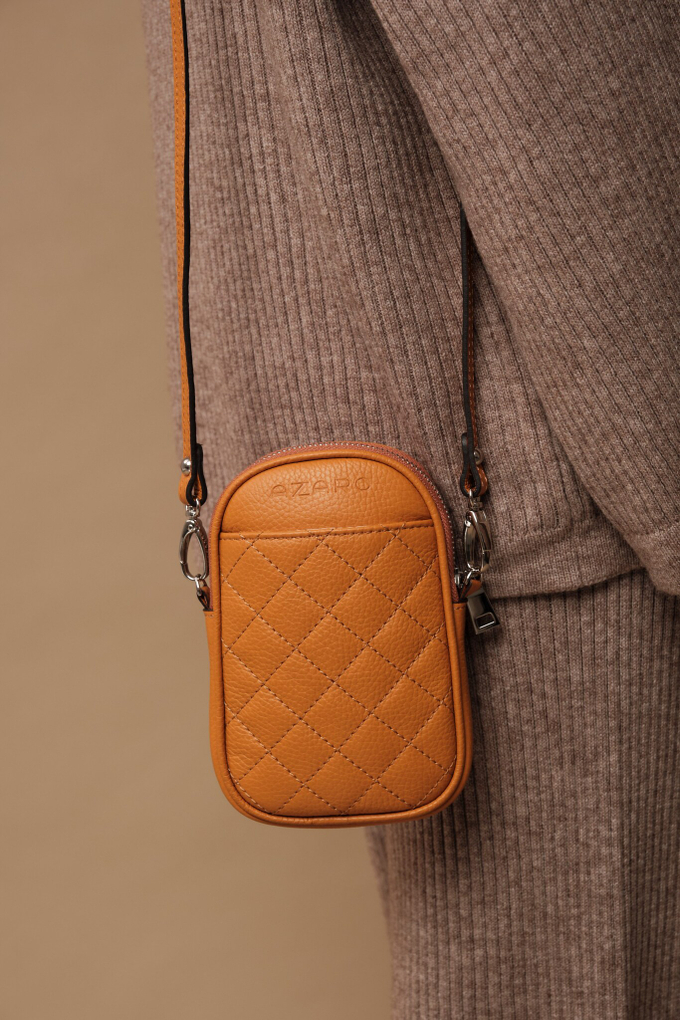 Сумка кожаная на плечо кросс-боди светло-оранжевая