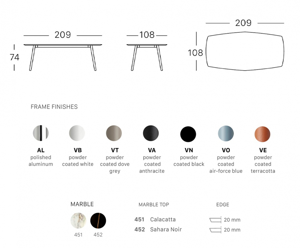 Стол мраморный Scab Design Squid M, терракотовый, белый мрамор Калакатта