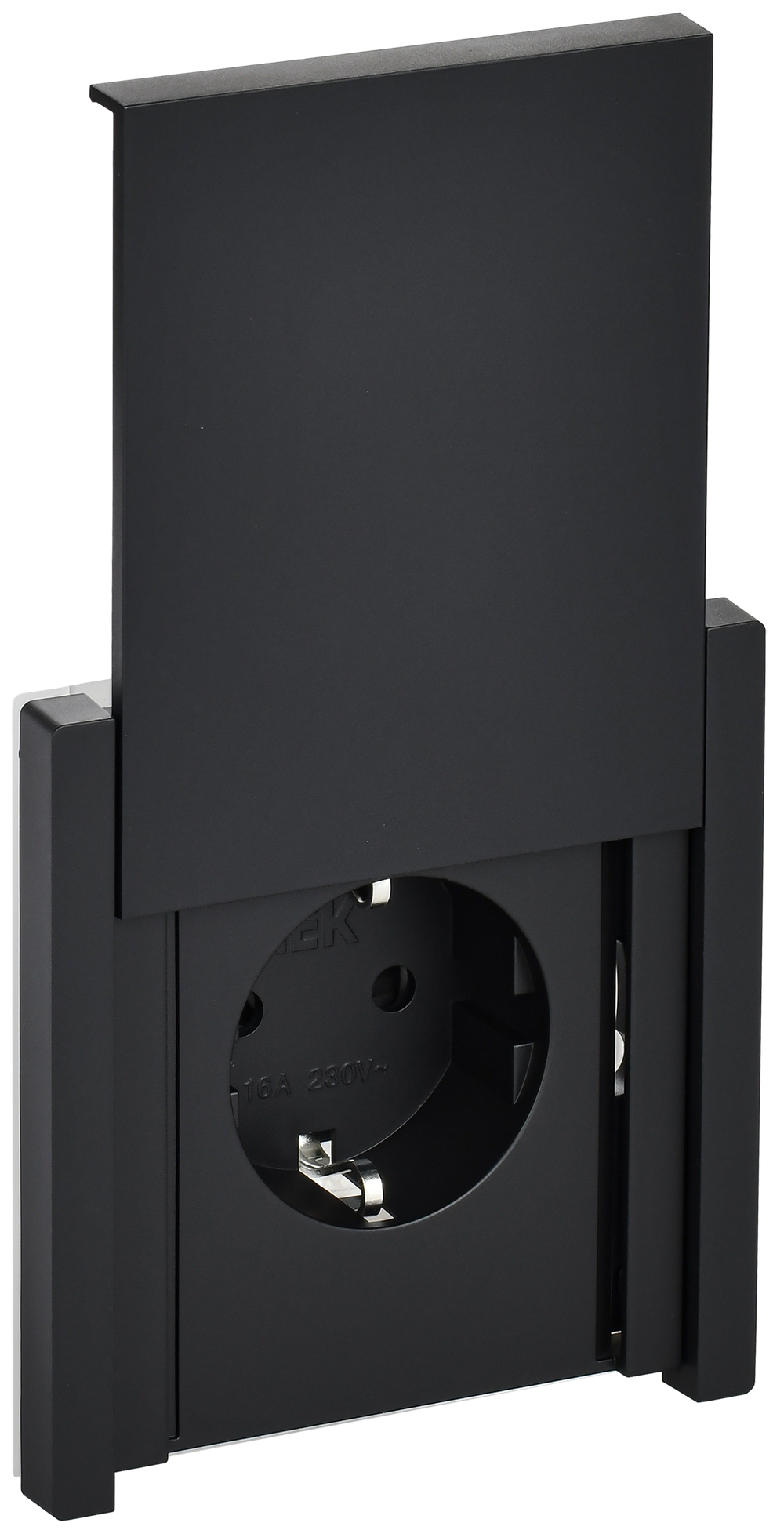 FORTE&PIANO Розетка 1-местная с заземлением с защитными шторками и крышкой винтовое крепление 16А IP44 FP121 черный IEK