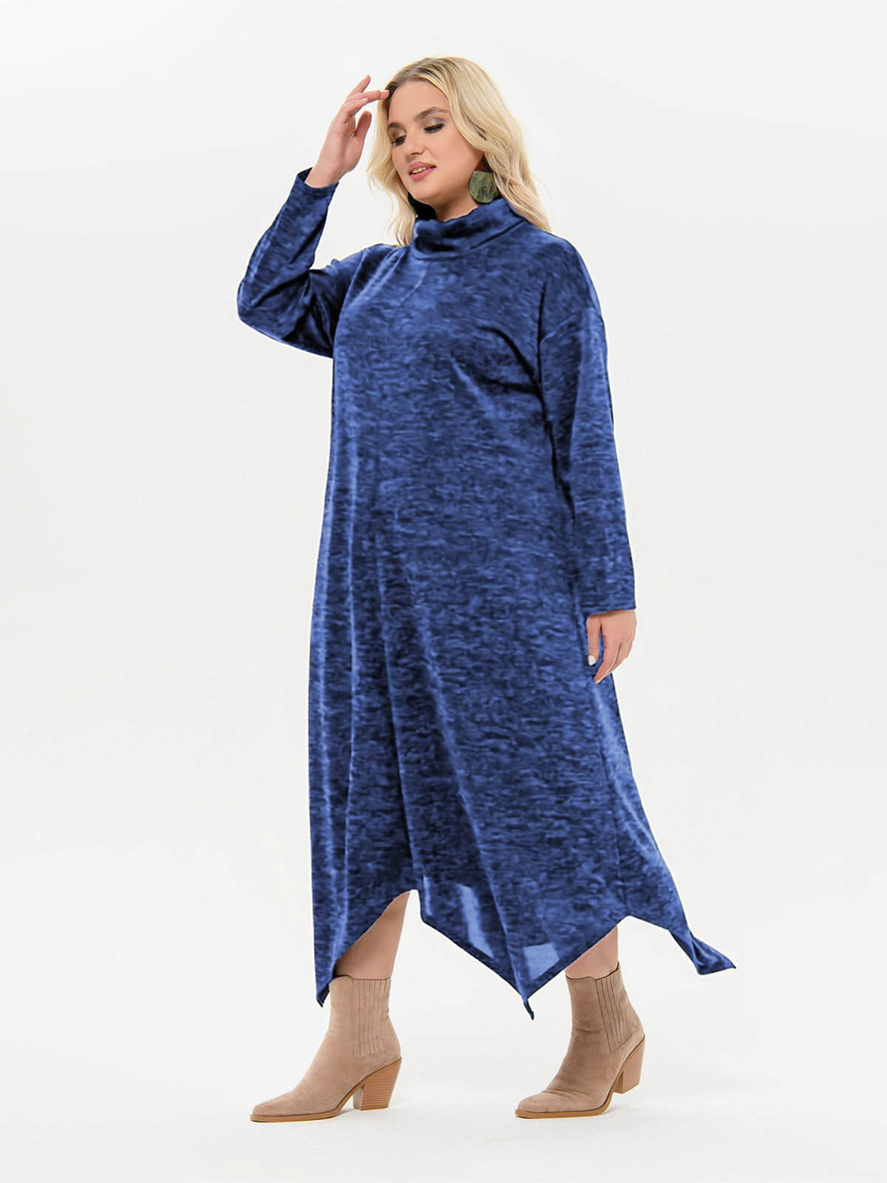 Платье с фигурной линией низа из джерси меланж