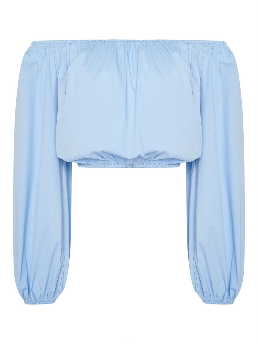 Блуза из поплина с резинкой голубая