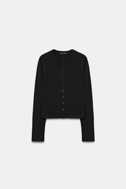 ZARA ФУТБОЛКА ИЗ 100% ХЛОПКА НА ПУГОВИЦАХ, ЧЕРНЫЙ