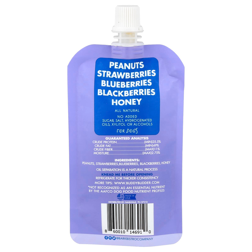 Bark Bistro, Buddy Budder, арахисовая паста, для собак, суперягодный снут, 113 г (4 унции)