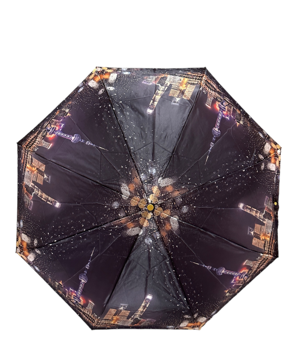 Зонт женский складной супер-автомат набивной "ФОТОСАТИН", расцветка - города  ("Три слона" - арт. L3835-А)