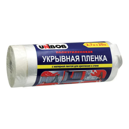 Пленка укрывная с малярной лентой UNIBOB 2,7м х 20м, 10 мкм, прозрачная