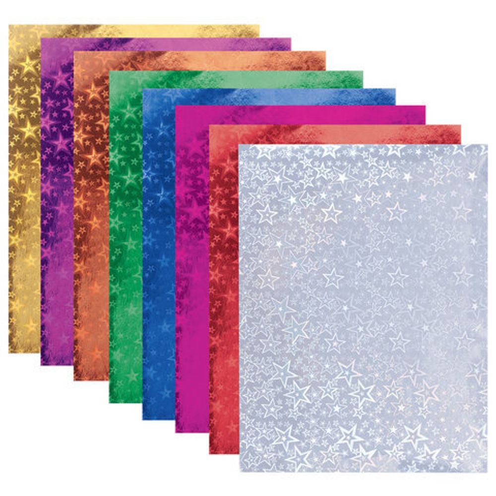 Цветная бумага А4 ГОЛОГРАФИЧЕСКАЯ, 8 листов 8 цветов, 80 г/м2, "ЗВЕЗДЫ", BRAUBERG, 124719