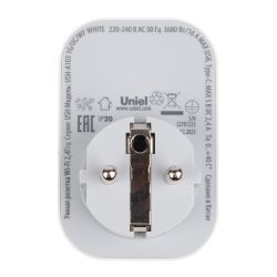 USH-A103 1G-UC-WF WHITE Умная розетка Wi-Fi. 2USB+Type-C 5В. 2.4A. 16A. До 3680Вт. Голосовое управление+приложение UnielSmart. TM Uniel
