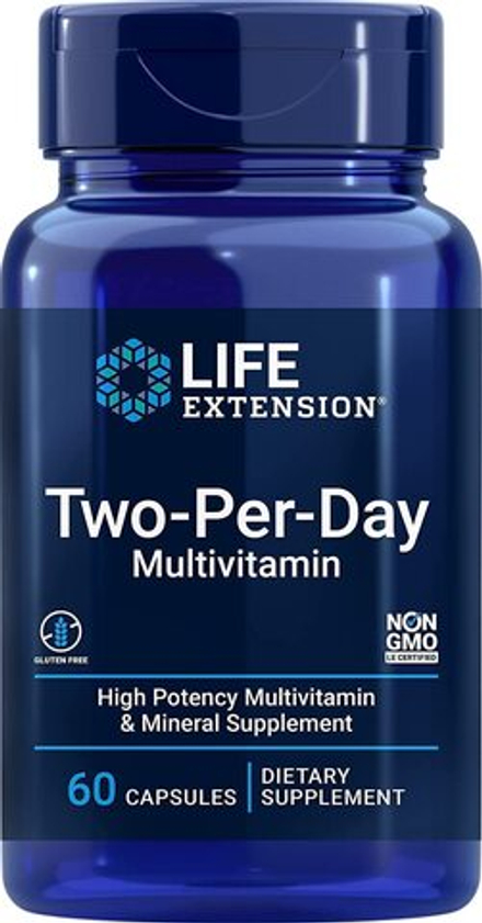 Life Extension, Мультивитамины для приема два раза в день, Two-Per-Day Multivitamin, 60 капсул