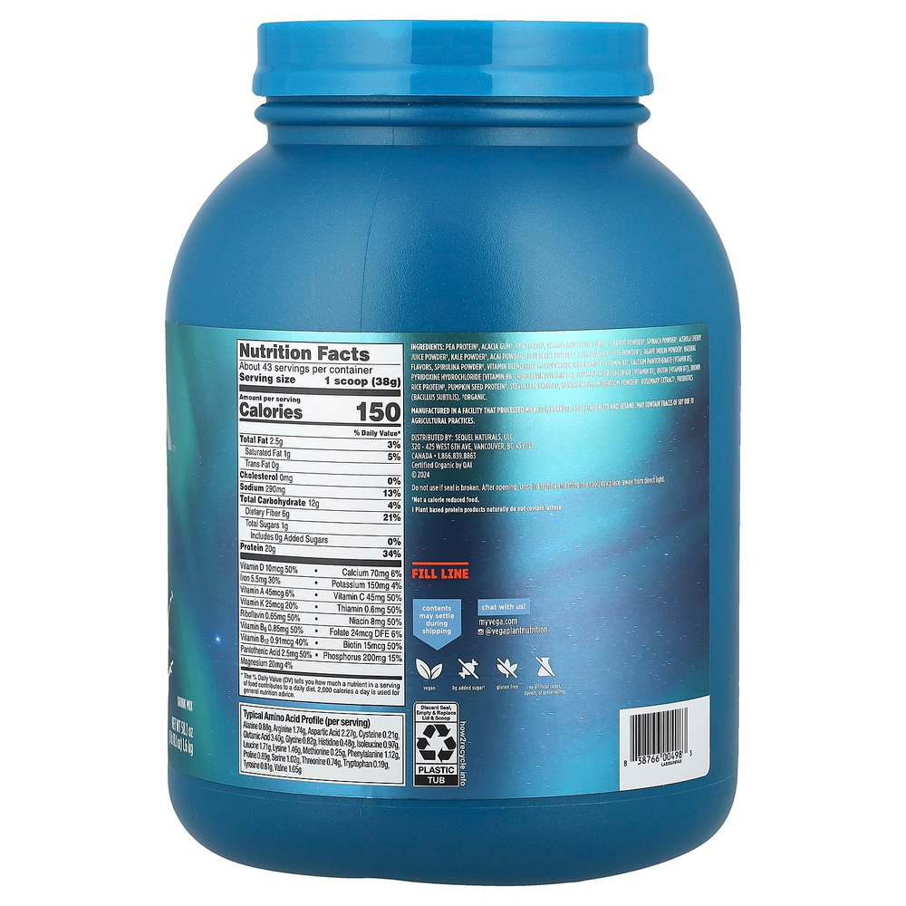 Vega, органический растительный протеин, комплекс питательных веществ премиального качества, французская ваниль, 1,6 кг (3 фунта 10,1 унции)