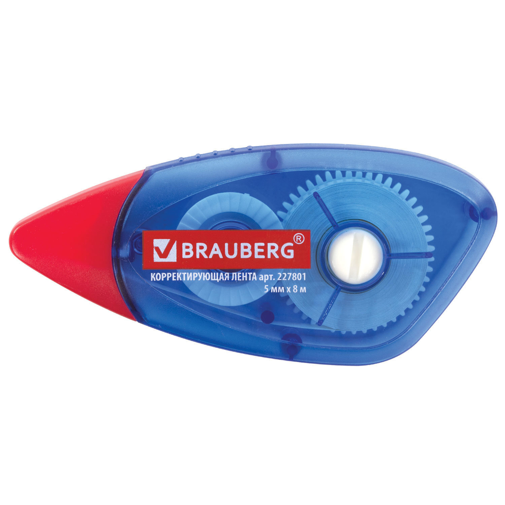 Корректирующая лента BRAUBERG 5 мм х 8 м корпус синий механизм перемотки блистер (12 штук в упаковке)