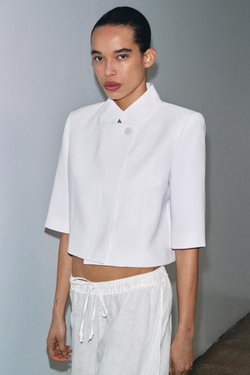 ZARA УКОРОЧЕННЫЙ БЛЕЙЗЕР С КОРОТКИМИ РУКАВАМИ — ZW COLLECTION, ЭКРЮ