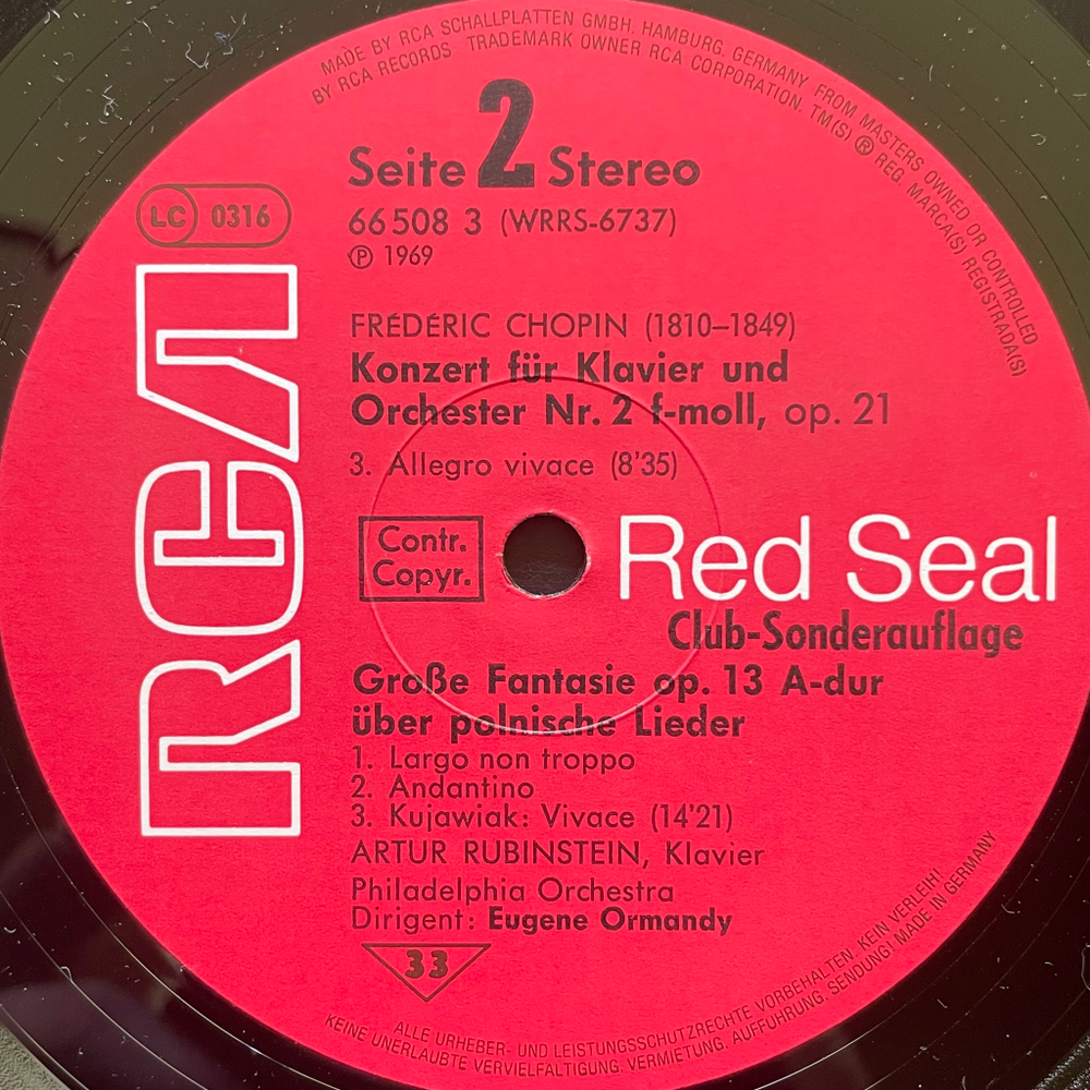 Шопен, Рубинштейн - 2-й фортепианный концерт фа минор / Фантазия на польские мотивы (Германия 1977г.)