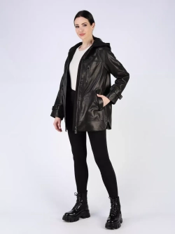 Кожаная куртка демисезонная с капюшоном