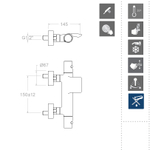 Смеситель термостатический для ванны (каскад) с душевым комплектом TZAR 343901DOC золото