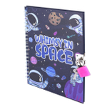 Блокнот в футляре, 18 см * 22 см, гребень, Alingar, мат. ламинация, ручка, замочек, линия, 45 л., "Космос, приключения", сиреневый