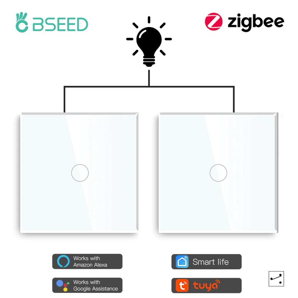 Умный сенсорный переключатель Zigbee, белый. Комплект из 2-х переключателей