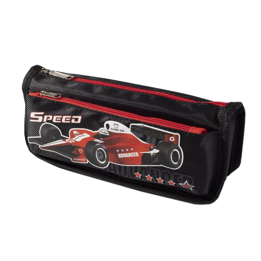 Пенал - косметичка Alingar, ткань, молния, боковой карман, 90 х 210 мм, "Speed", черный (гоночная машина)