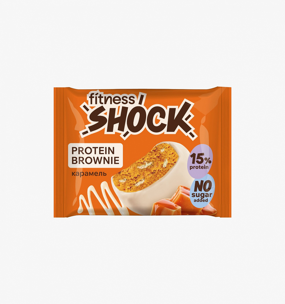 Пирожное глазированное FitnesShock 50 гр. Брауни. Карамель.