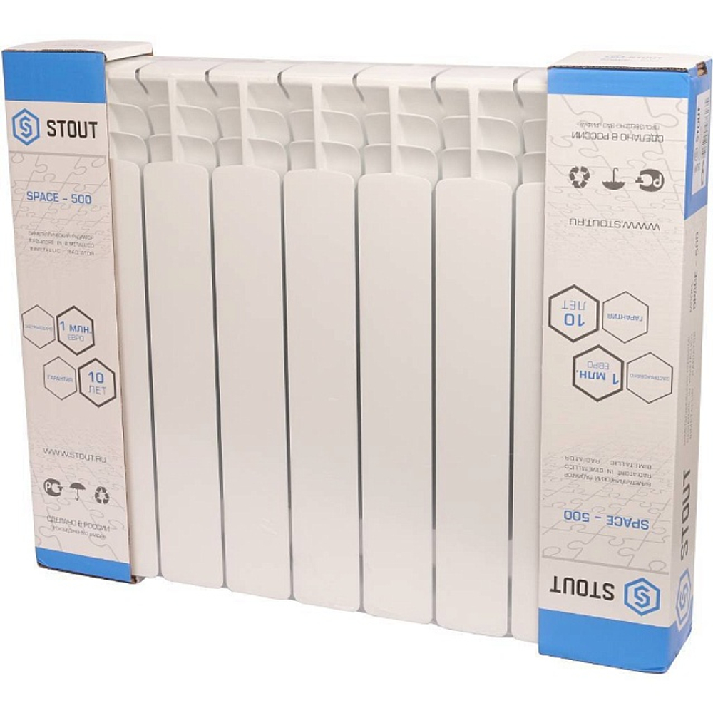 Радиатор биметаллический STOUT Space 500 - 9 секций (подключение боковое, цвет белый)