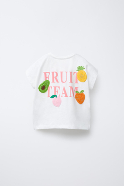 ZARA ФУТБОЛКА С ВЫШИВКОЙ «ФРУКТЫ», БЕЛЫЙ