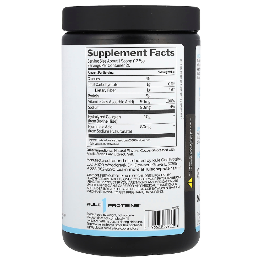 Rule One Proteins, пептиды коллагена с витамином C и гиалуроновой кислотой, с шоколадной помадкой, 250 г (8,82 унции)