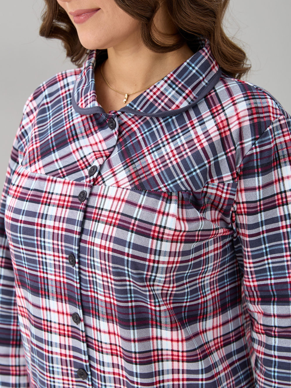 Халат Х-138/клеткасерая-краснобелая