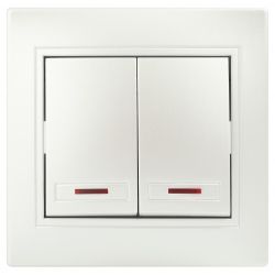 Выключатель Intro Plano 1-105-06 двухклавишный с подсветкой, 10А-250В, IP20, СУ, перламутр