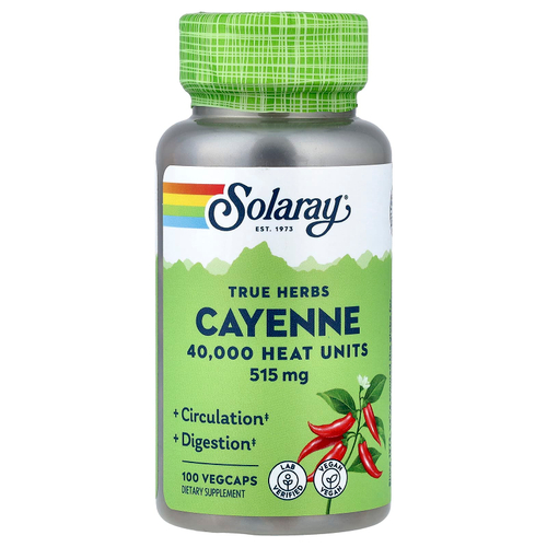 Solaray, True Herbs, кайенский перец, 515 мг, 100 растительных капсул