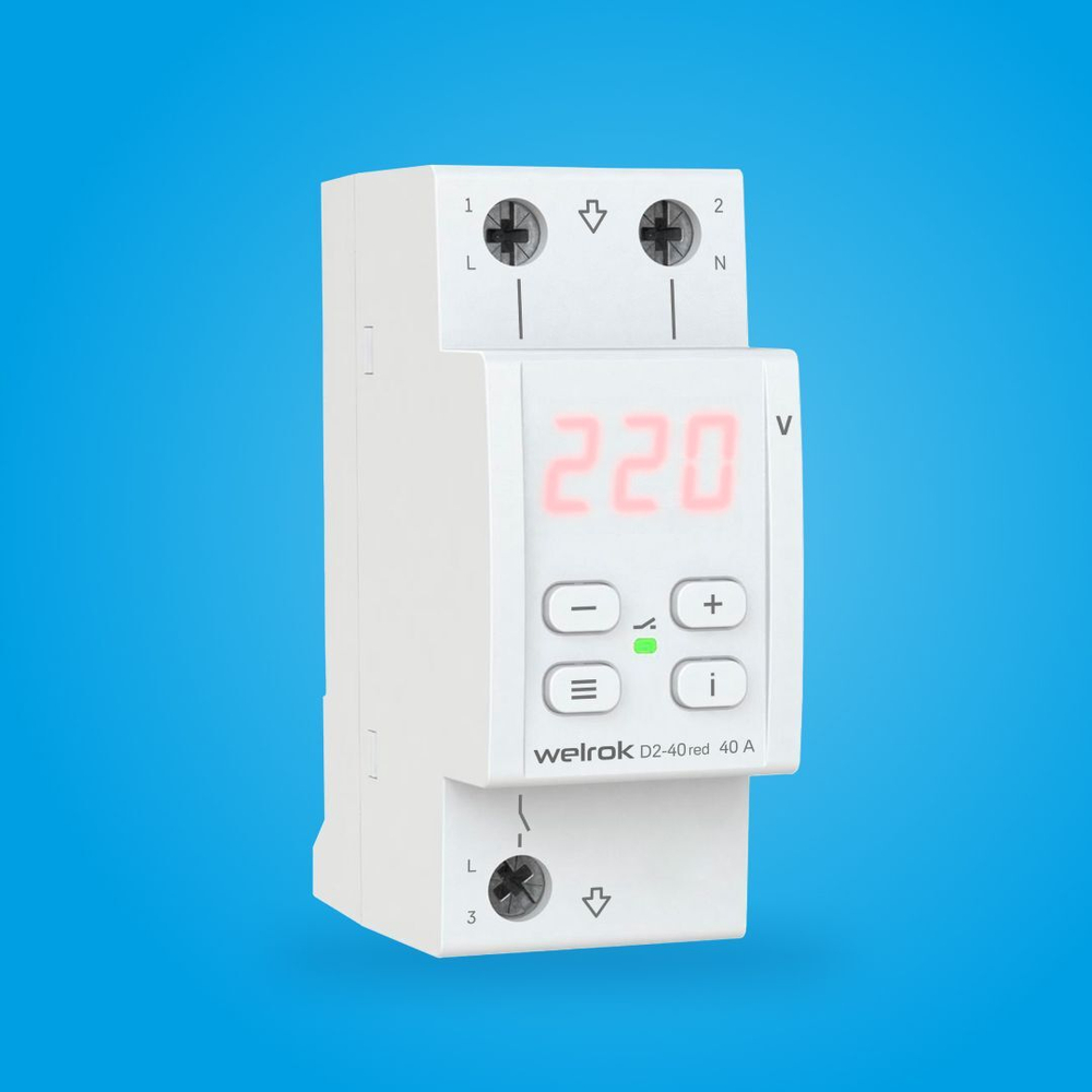 Welrok D2-40 red реле напряжения 40 А (max 50 A) 8 800 ВА