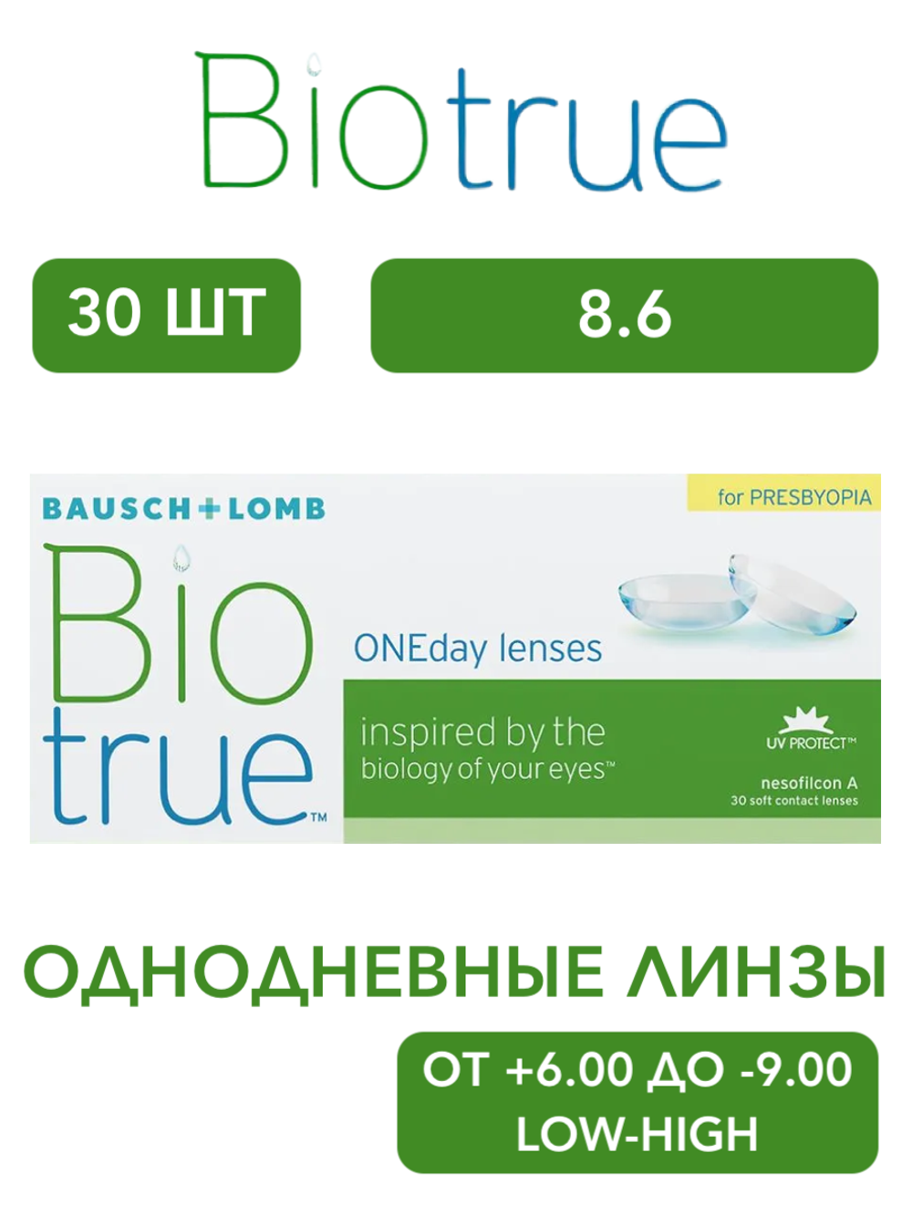 Однодневные мультифокальные контактные линзы Biotrue ONEday for Presbyopia (уп. 30 линз)