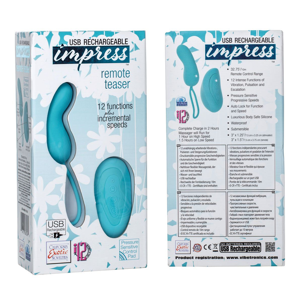Бирюзовое виброяйцо Remote Teaser с пультом ДУ (Цвет: бирюзовый)
