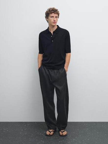 Massimo Dutti Трикотажное поло с короткими рукавами, темно-синий