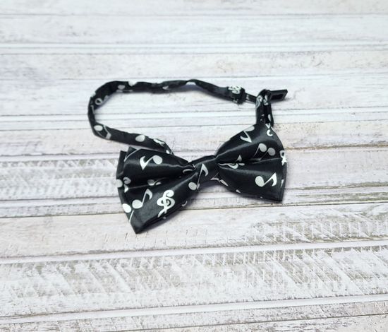 Галстук бабочка классика, чёрная с белым ноты