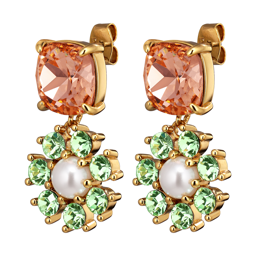 Серьги Dyrberg Kern POPPY SG LIGHT GREEN / PEACH / WHITE PEARL 460079