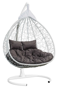 Подвесное двухместное кресло-кокон fisht белый + каркас -10%
